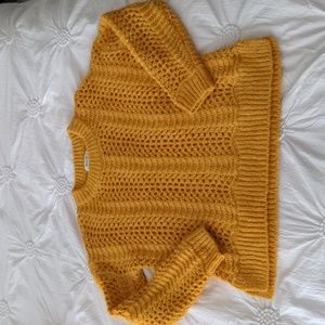 Madewell Women's Open Knit Pointelle Sweater in Marigold Size Small NWOT